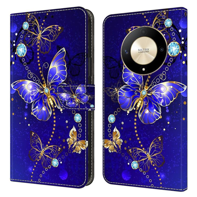 Housse Honor Magic 6 Lite / X9b Papillons Bleus Diamants