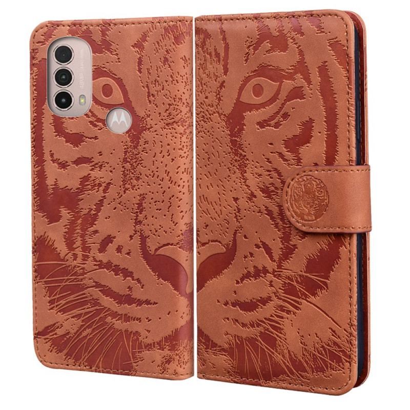 Housse Moto E40 / E30 / E20 Empreinte Face de Tigre