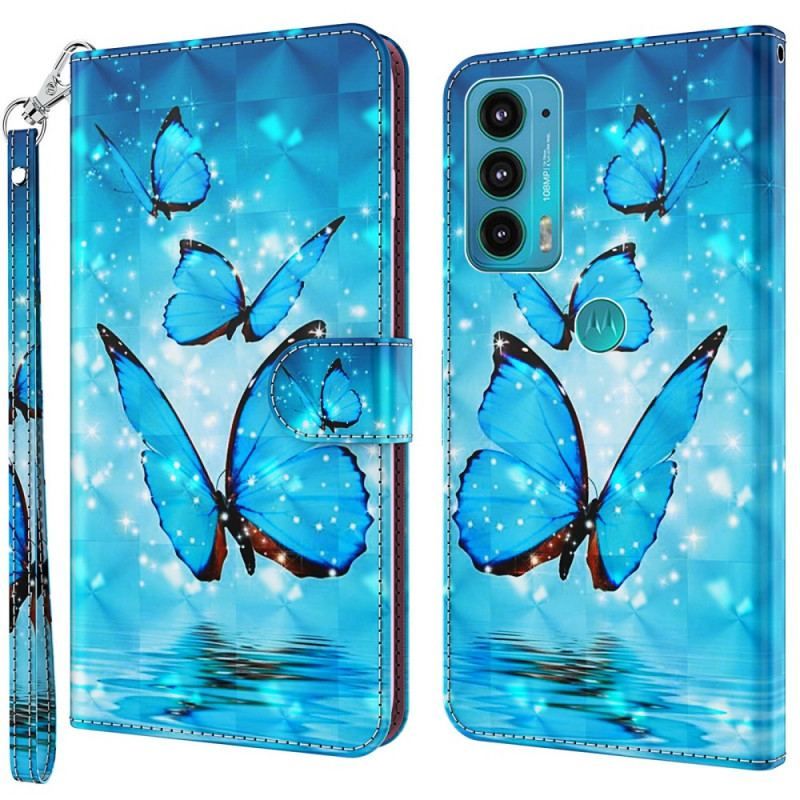 Housse Moto E40 / E30 / E20 Papillons Bleus Volants