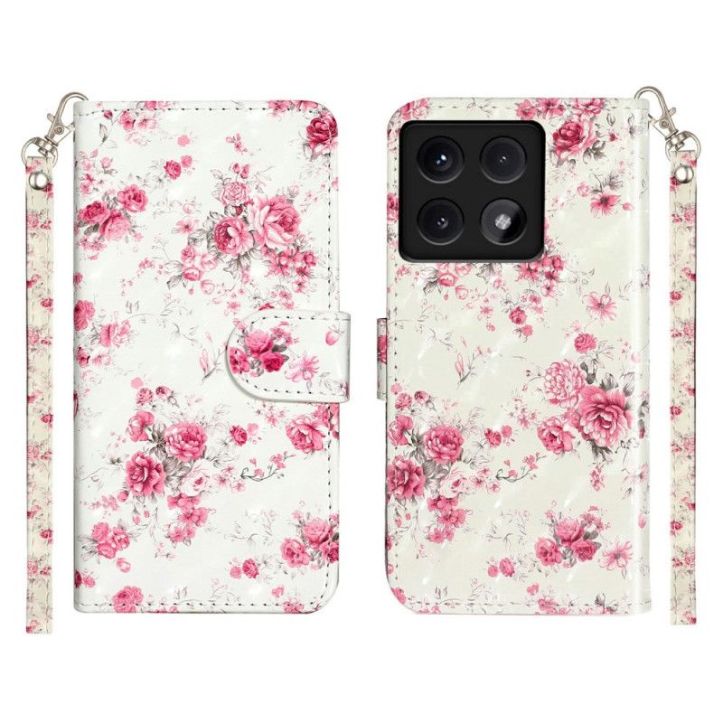 Housse Xiaomi 14T Fleurs Roses à Lanière