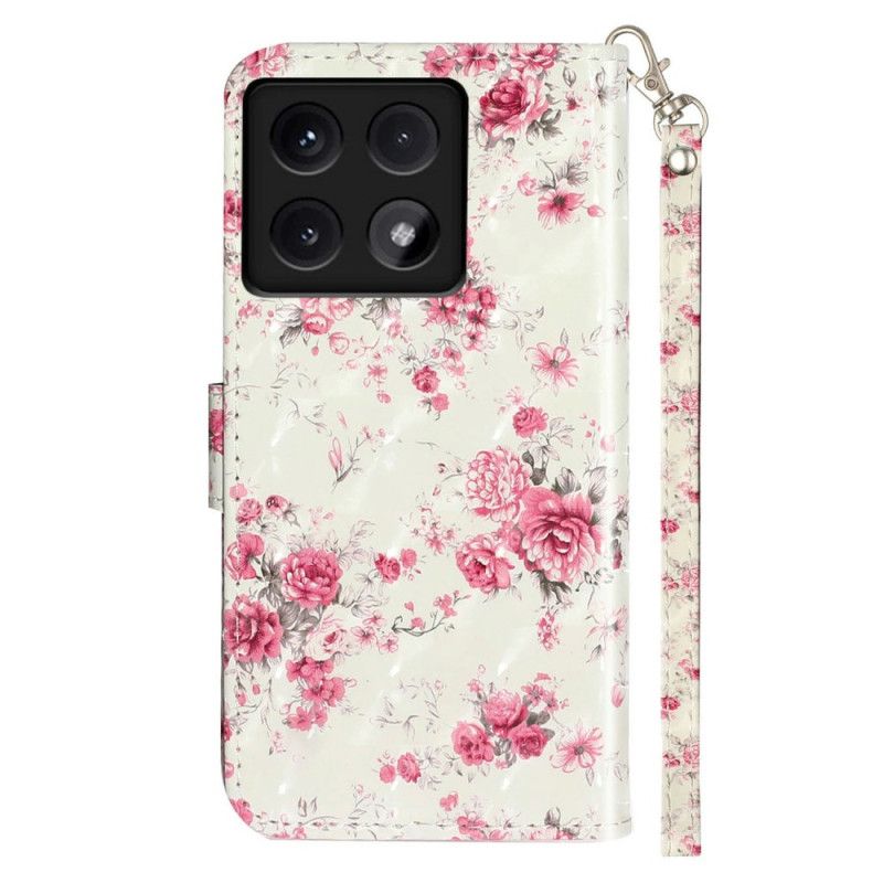 Housse Xiaomi 14T Fleurs Roses à Lanière