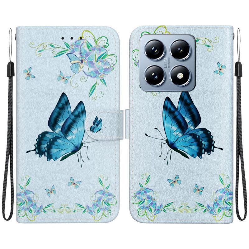 Housse Xiaomi 14T Papillon bleu et fleurs