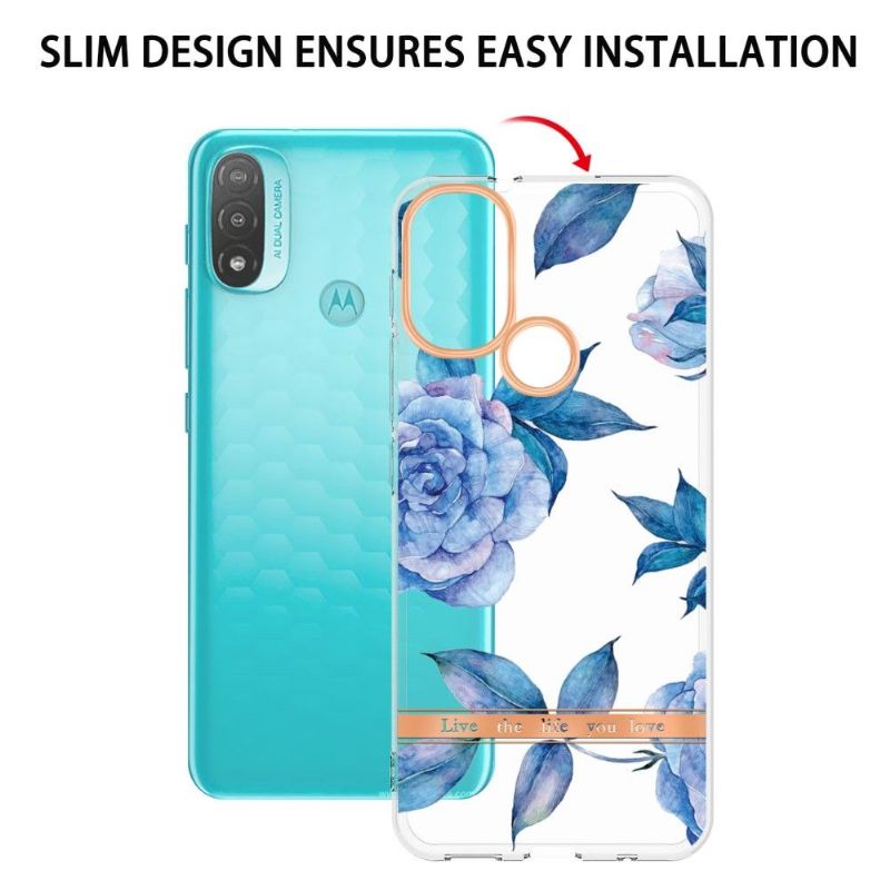 Coque Motorola Moto E20 / E30 / E40 Pivoine bleu