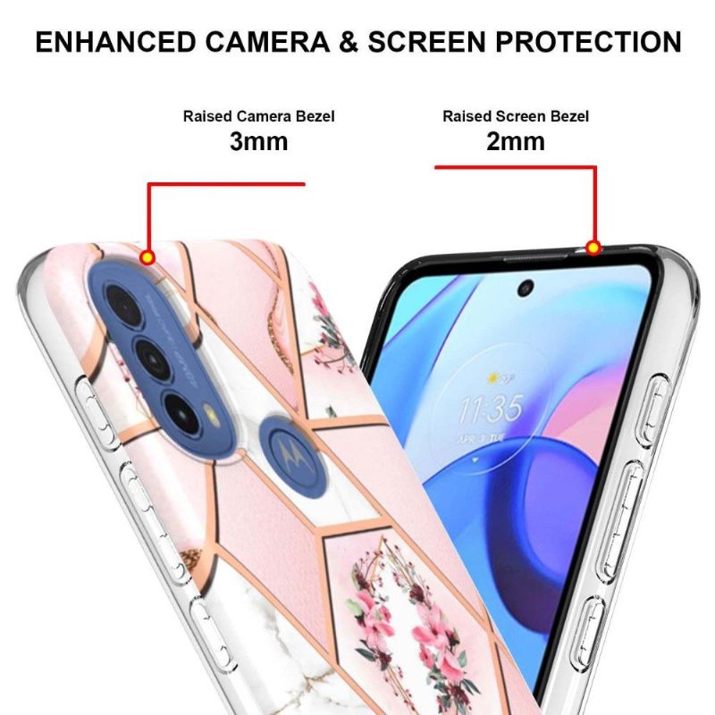 Coque Motorola Moto E40 / E30 / E20 marbre et couronne de fleurs