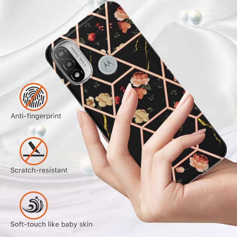 Motorola Moto E20 / E30 / E40 - Coque marbre et fleurs