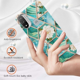 Motorola Moto E20 / E30 / E40 - Coque marbre et fleurs blanches