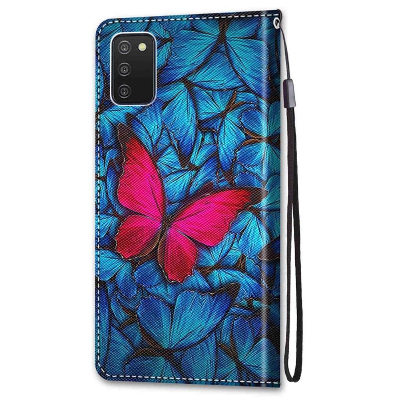 Housse Samsung Galaxy A03s Papillons bleus et rose