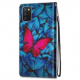 Housse Samsung Galaxy A03s Papillons bleus et rose