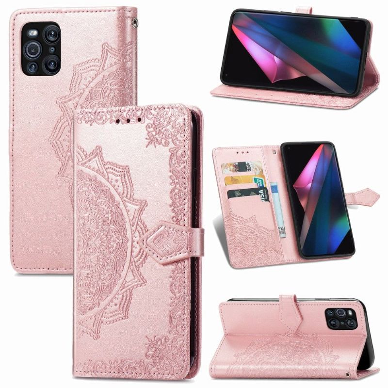 Housse Oppo Find X3 Pro Mandala relief en simili cuir