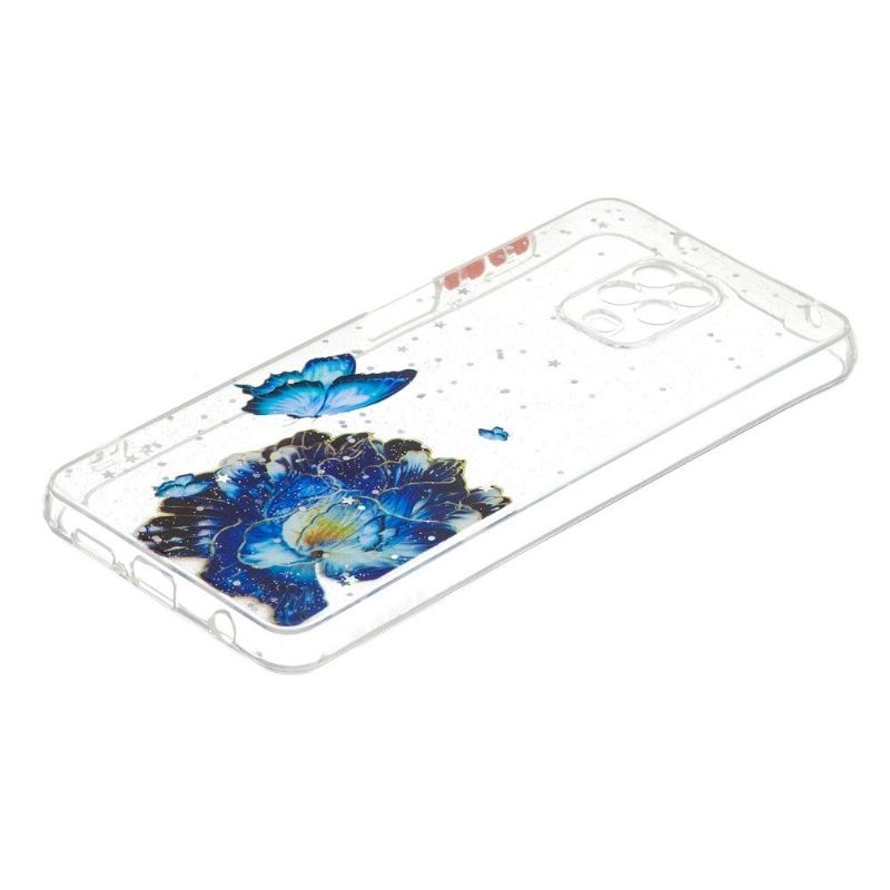 Coque Xiaomi Redmi Note 9S / Redmi Note 9 Pro fleurs et papillons bleus