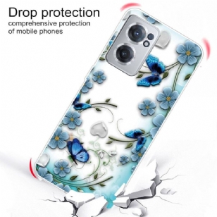 Coque OnePlus Nord CE 2 5G papillons et fleurs bleus