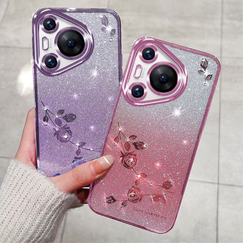 Coque Huawei Pura 70 Pro Fleurs et Strass KADEM