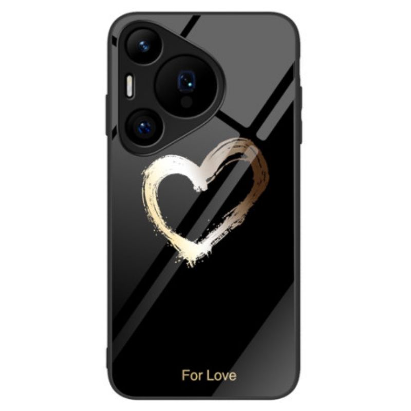 Coque Huawei Pura 70 Pro Verre Trempé Coeur Doré sur Fond Noir