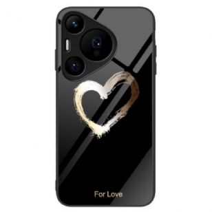 Coque Huawei Pura 70 Pro Verre Trempé Coeur Doré sur Fond Noir