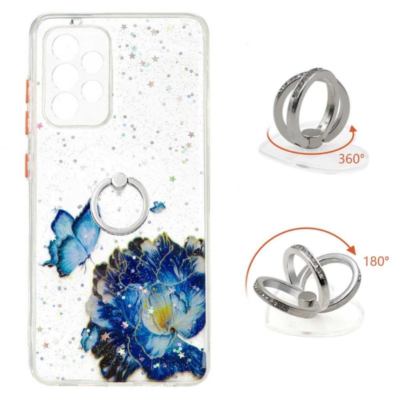 Coque Samsung Galaxy A52s 5G / A52 5G / 4G fleurs et papillons bleus avec anneau