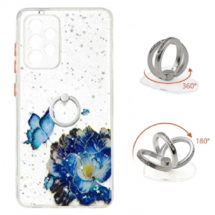 Coque Samsung Galaxy A52s 5G / A52 5G / 4G fleurs et papillons bleus avec anneau