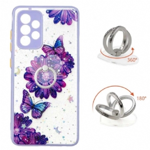 Coque Samsung Galaxy A52s 5G / A52 5G / 4G fleurs et papillons violets avec anneau