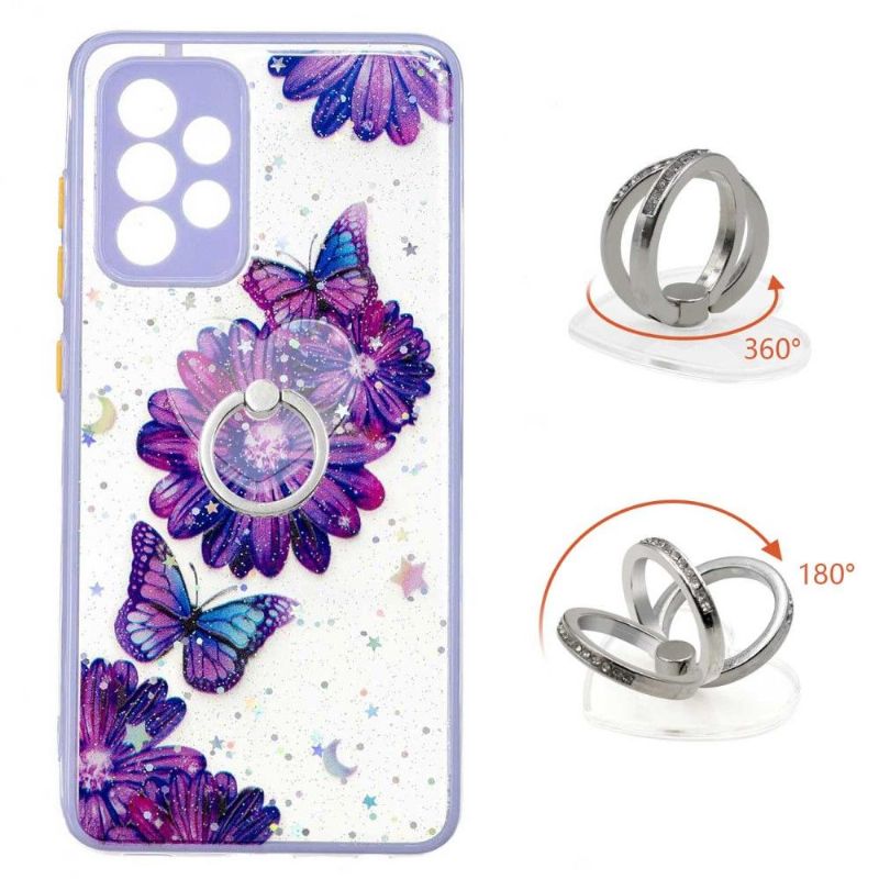 Coque Samsung Galaxy A52s 5G / A52 5G / 4G fleurs et papillons violets avec anneau