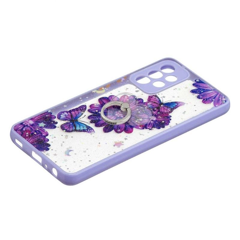 Coque Samsung Galaxy A52s 5G / A52 5G / 4G fleurs et papillons violets avec anneau