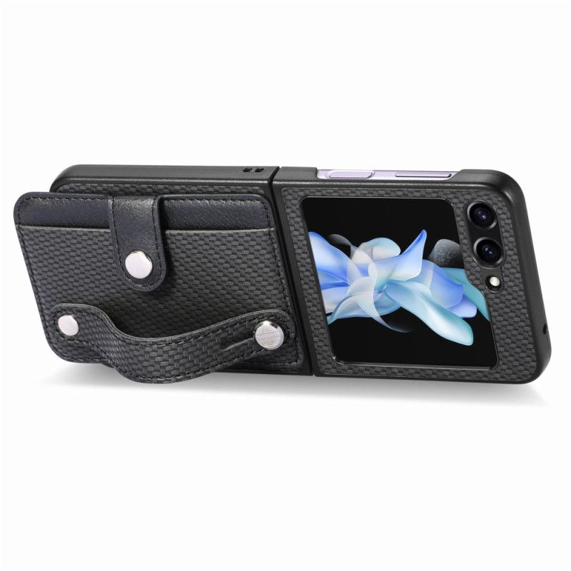 Coque Samsung Galaxy Z Flip 5 Fibre Carbone Porte-Cartes et Sangle