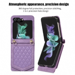 Coque Samsung Galaxy Z Flip 5 Porte-Cartes, Miroir et Bandoulière