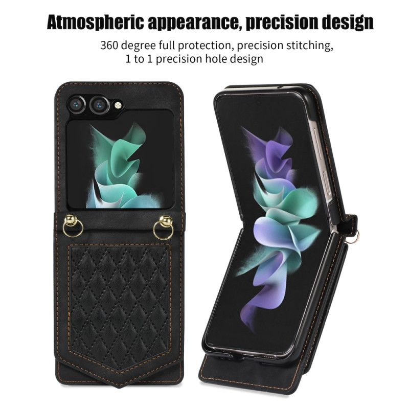 Coque Samsung Galaxy Z Flip 5 Porte-Cartes, Miroir et Bandoulière