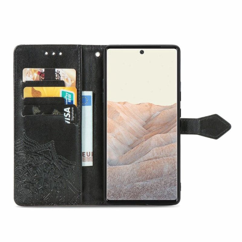 Housse Google Pixel 6 Pro Mandala relief en simili cuir