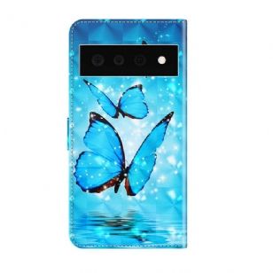 Housse Google Pixel 6 Pro papillons bleus scintillants