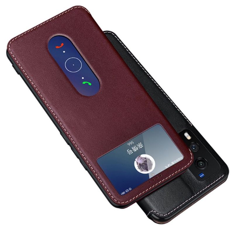 Housse Vivo X60 cuir véritable avec fenêtres