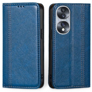 Flip Cover Honor 70 Cuir Litchi Coutures