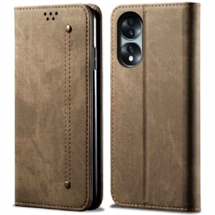 Flip Cover Honor 70 Tissu Jeans avec Motif de Coutures