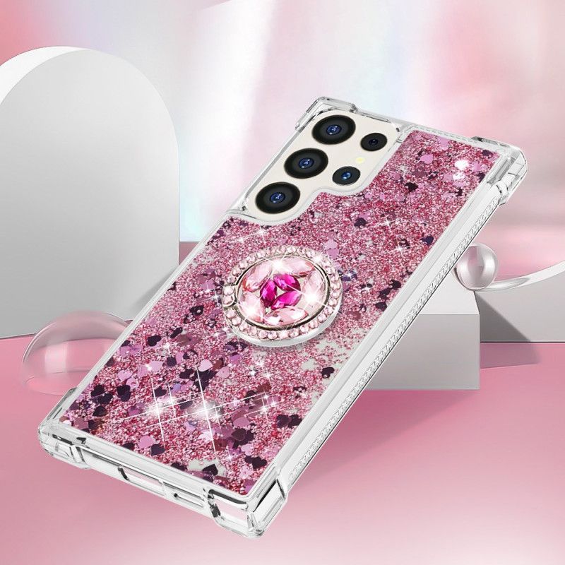 Coque Samsung Galaxy S24 Ultra 5G Paillettes avec Anneau-Support