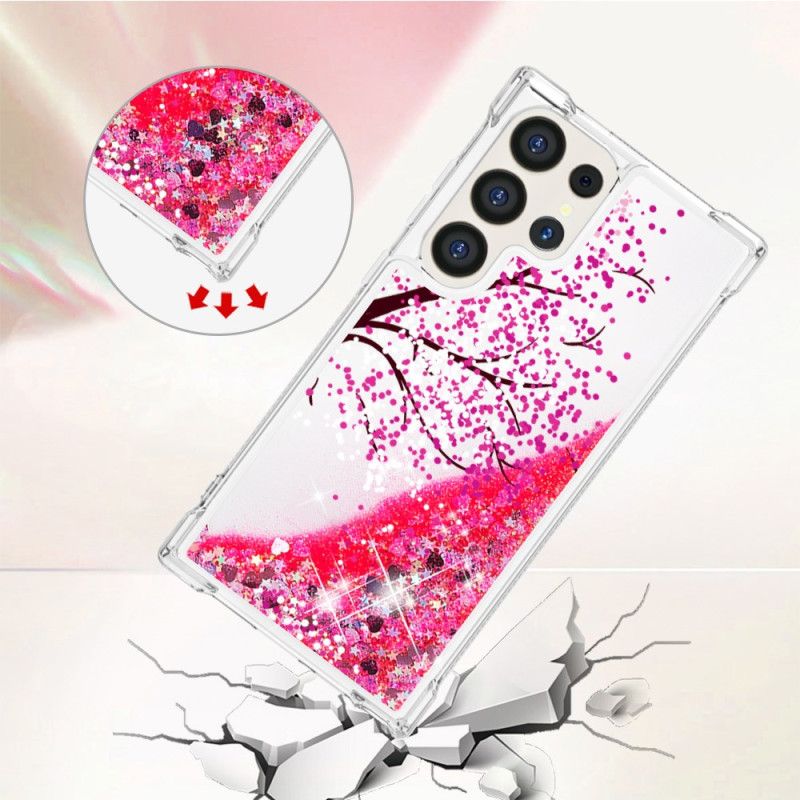 Coque Samsung Galaxy S24 Ultra 5G Paillettes Fleurs de Cerisier