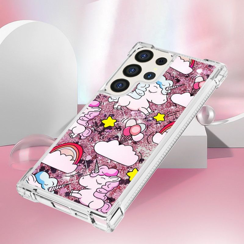 Coque Samsung Galaxy S24 Ultra 5G Paillettes Licornes dans les Nuages