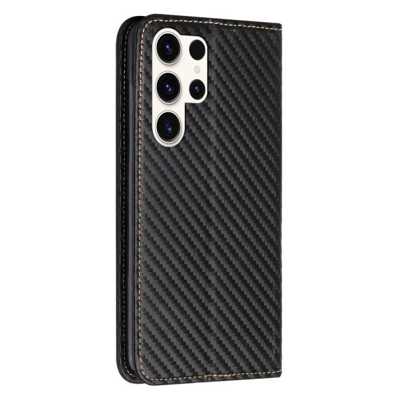 Flip Cover Samsung Galaxy S24 Ultra 5G Fibre Carbone et Lanière