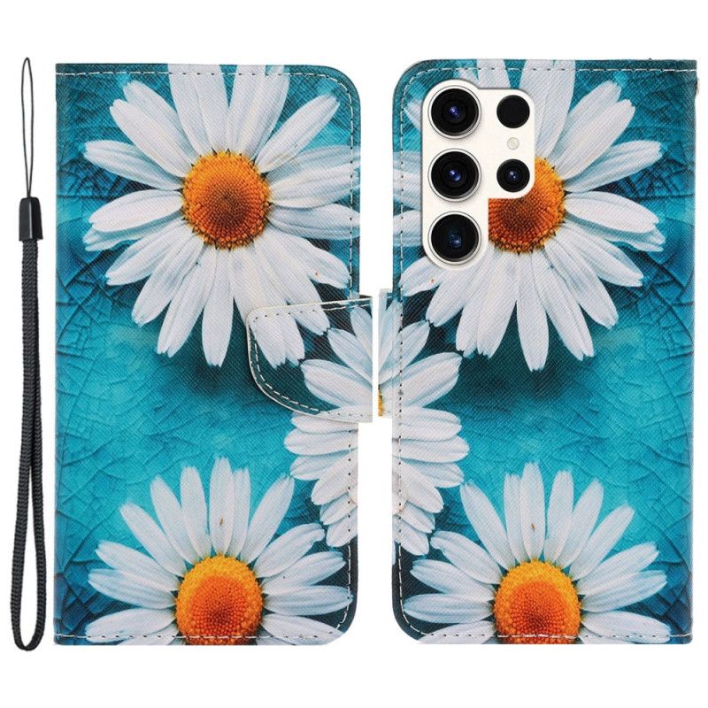 Housse Samsung Galaxy S24 Ultra 5G Chrysanthèmes à Lanière