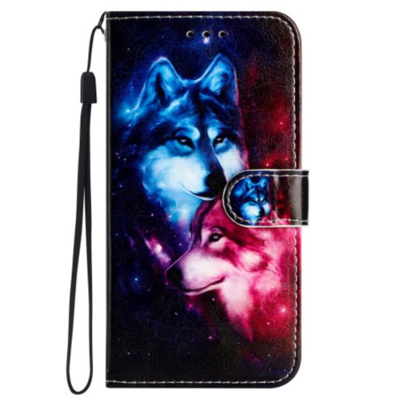 Housse Samsung Galaxy S24 Ultra 5G Couple de Loups à Lanière