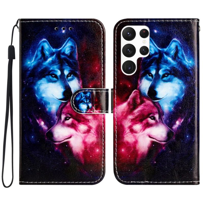 Housse Samsung Galaxy S24 Ultra 5G Couple de Loups à Lanière