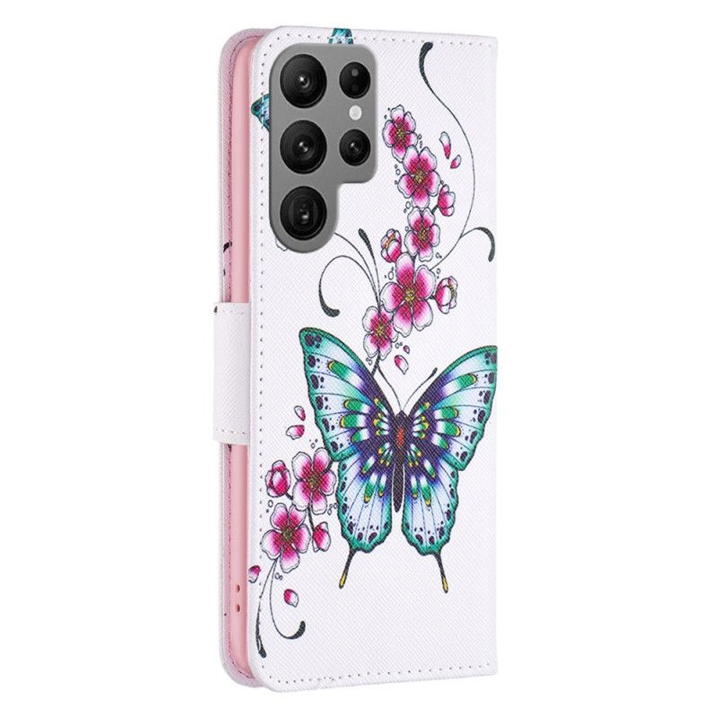 Housse Samsung Galaxy S24 Ultra 5G Fleurs de Pêcher et Papillons