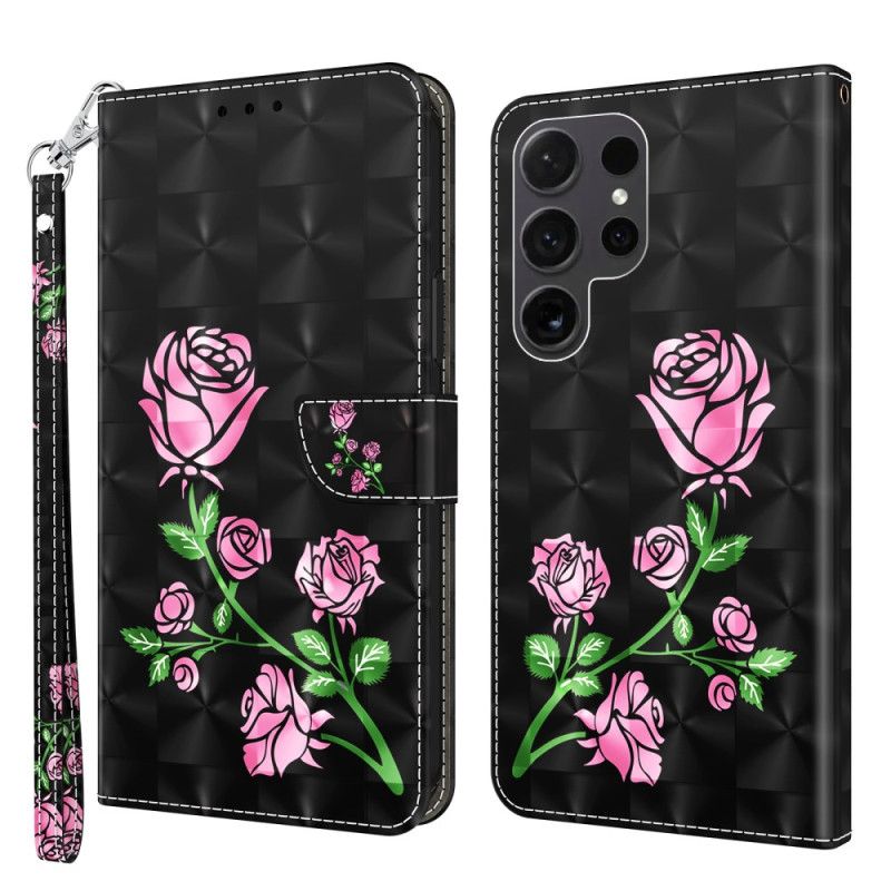 Housse Samsung Galaxy S24 Ultra 5G Fleurs de Roses à Lanière