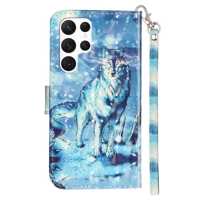 Housse Samsung Galaxy S24 Ultra 5G Loup des Neiges à Lanière