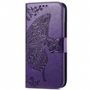 Housse Samsung Galaxy S24 Ultra 5G Papillon Baroque à Lanière