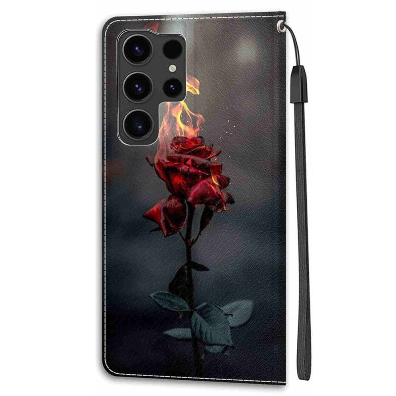 Housse Samsung Galaxy S24 Ultra 5G Rose Feu à Lanière