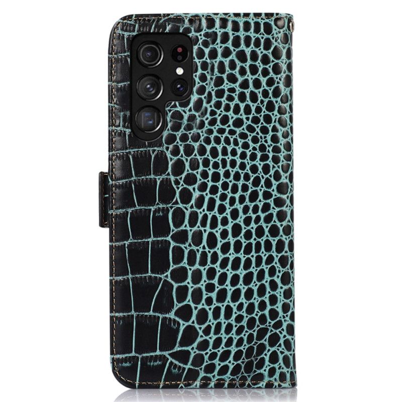 Housse Samsung Galaxy S24 Ultra 5G Style Crocodile avec Technologie de Blocage RFID