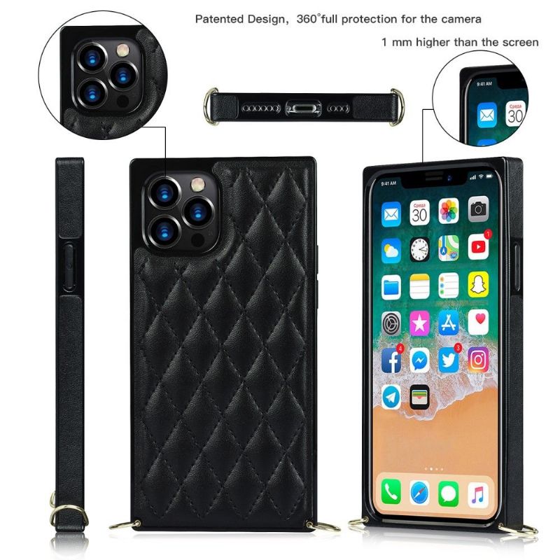 Coque iPhone 12 Pro Max Effet Cuir Matelassé et Cordon