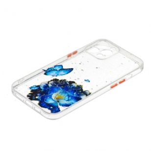 Coque iPhone 12 Pro Max fleurs et papillons bleus