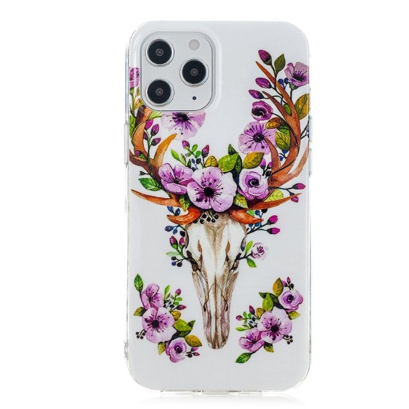 Coque iPhone 12 Pro Max Luminous Cerf et fleurs