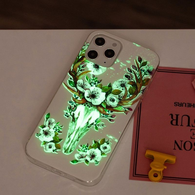 Coque iPhone 12 Pro Max Luminous Cerf et fleurs