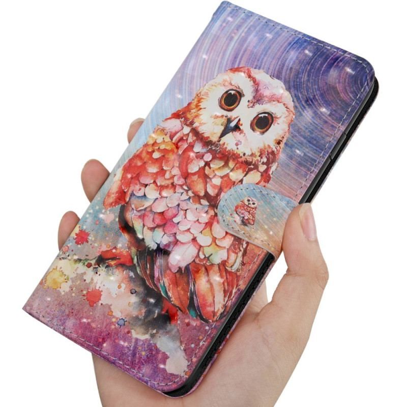 Housse Oppo A54 5G / A74 5G Hibou avec Lanière