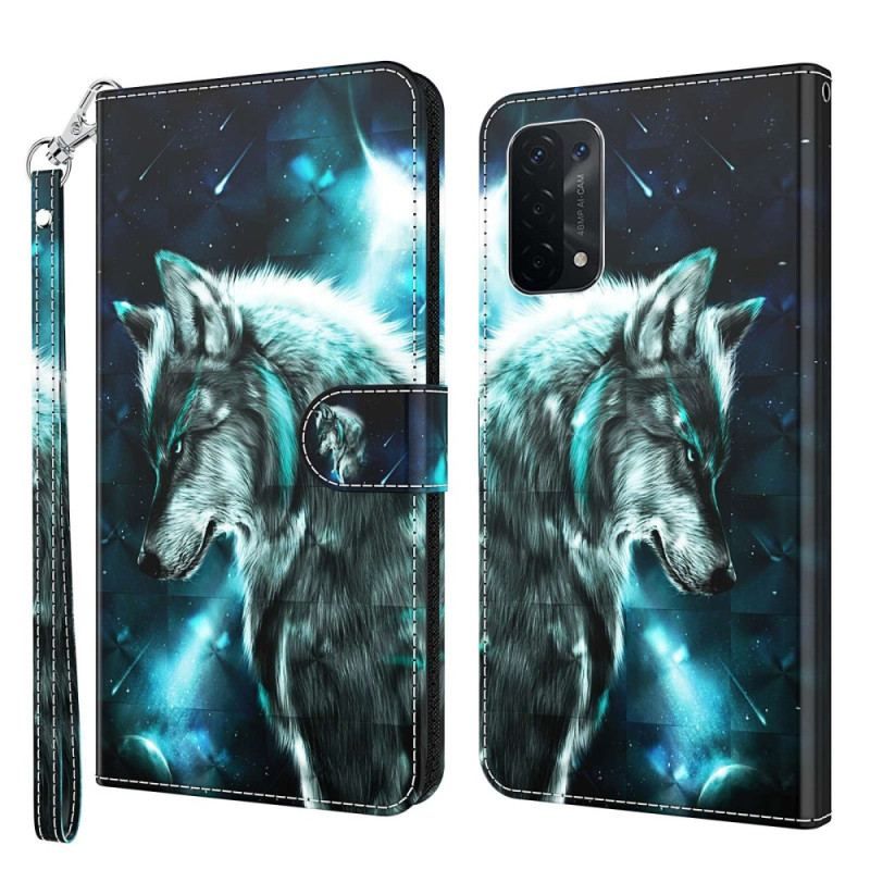 Housse Oppo A54 5G / A74 5G Loup à Lanière